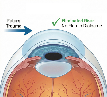 Eliminates flap-dislocation risk during future trauma.
