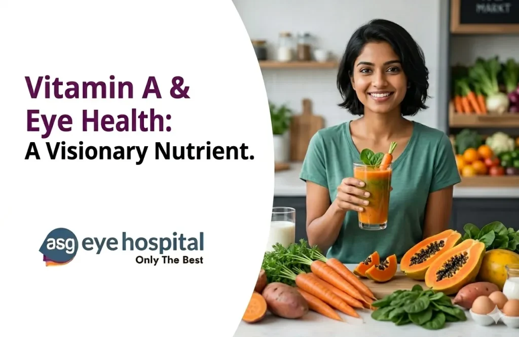 Vitamin A rich foods like carrots, spinach, eggs and sweet potatoes supporting healthy eyes and better vision