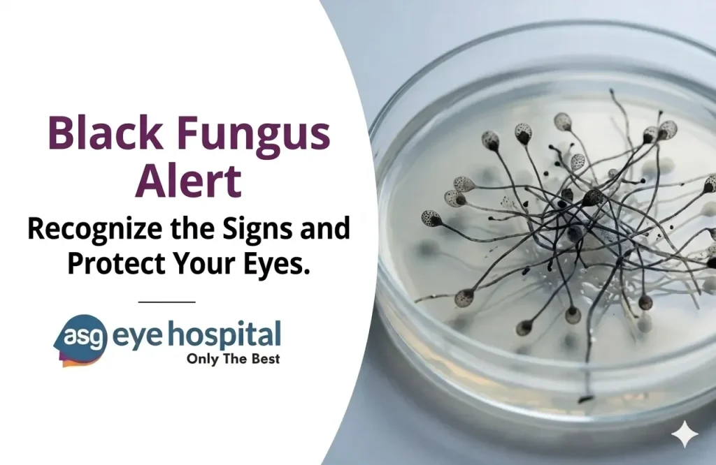 Eye specialist examining patient with black fungus eye infection symptoms