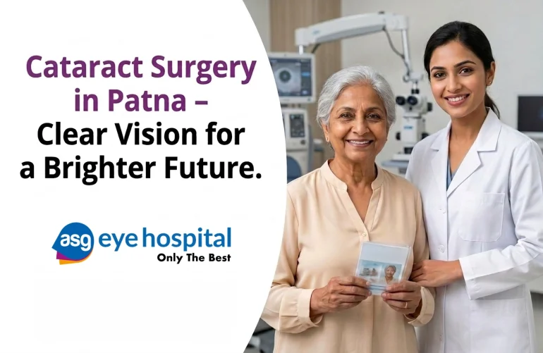 Indian eye doctor with patient after cataract (Motiyabind) surgery at ASG Eye Hospital Patna