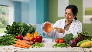 Colorful vegetables and leafy greens rich in vitamins, minerals, and antioxidants that support retinal health and healthy vision.