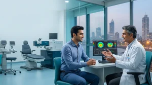 LASIK eye surgery consultation in Mumbai with an eye specialist discussing laser vision correction, treatment options, cost, and recovery.