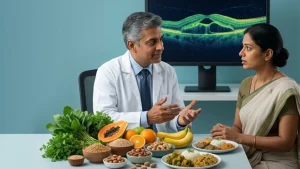 Healthy foods and balanced meals recommended to support retinal health for people managing central serous retinopathy.