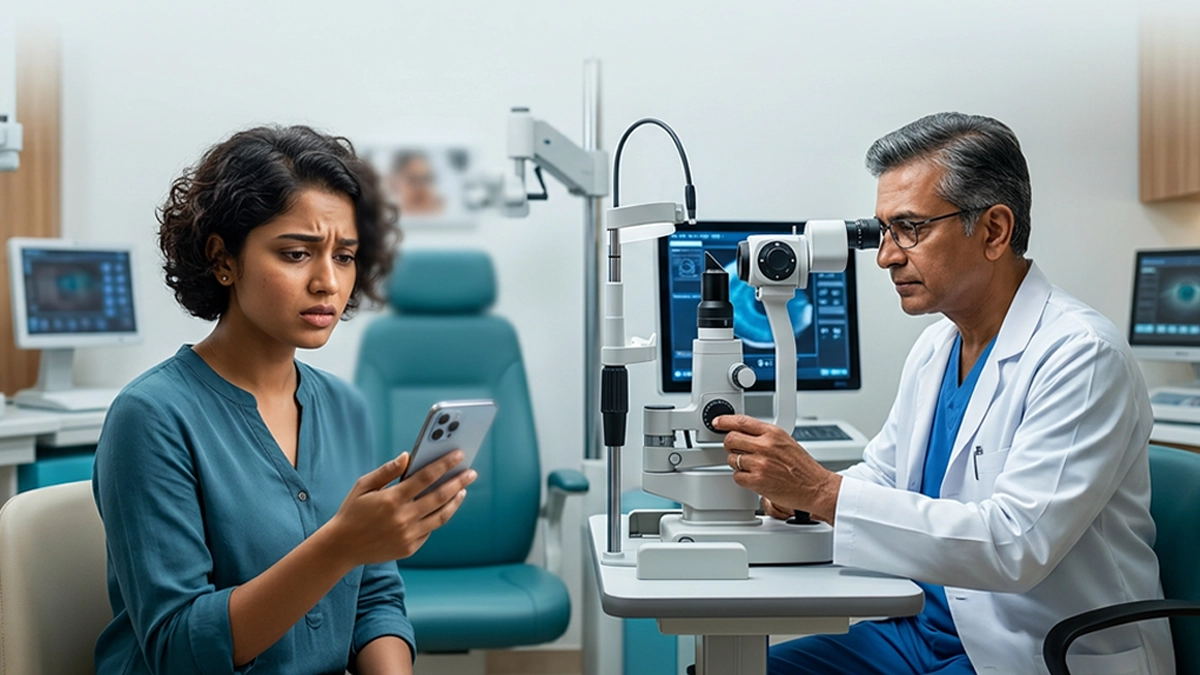 Person experiencing sudden blurry vision and seeking an eye examination to identify possible causes and warning signs.
