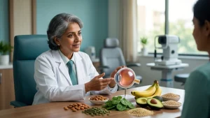 Eye specialist evaluating LASIK eligibility by checking corneal health, eye conditions, and medical factors before laser vision correction.