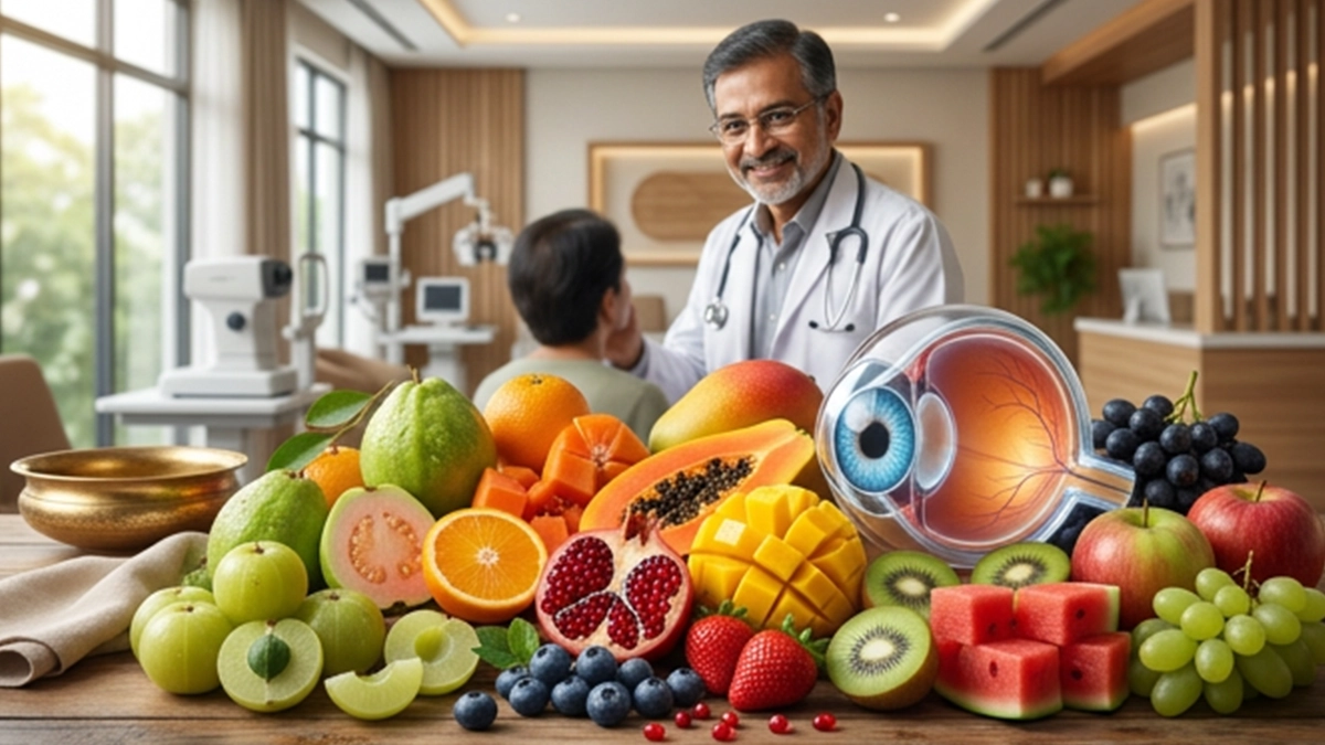Colorful fruits rich in vitamins and antioxidants that support eye health, retinal function, and healthy vision.