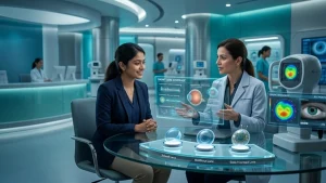 Advanced smart contact lens technology illustrating innovative lenses designed for vision correction, eye health monitoring, and improved visual comfort.