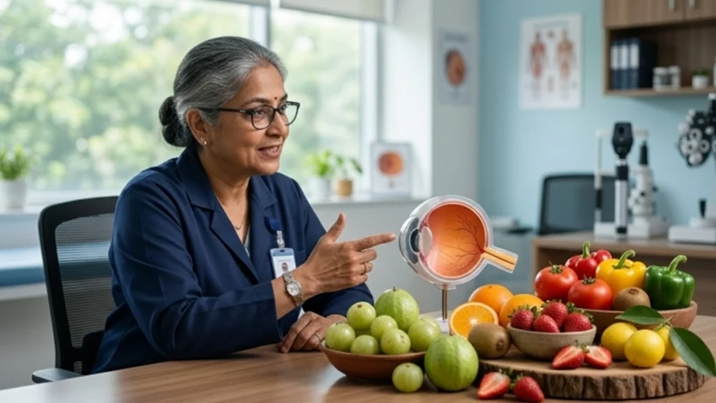 Vitamin C-rich fruits and vegetables supporting eye health, antioxidant protection, and healthy vision.