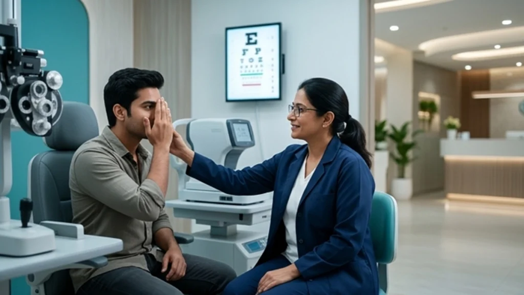Eye chart showing 20/20 vision during a visual acuity test, explaining normal eyesight and common myths about vision health.