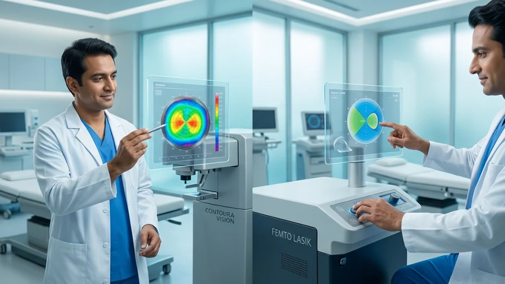 Comparison of Contoura Vision and LASIK eye surgery for laser vision correction, highlighting procedure differences, benefits, and recovery.