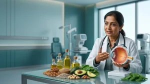 Vitamin E-rich foods such as nuts, seeds, and vegetable oils supporting eye health and antioxidant protection for healthy vision.