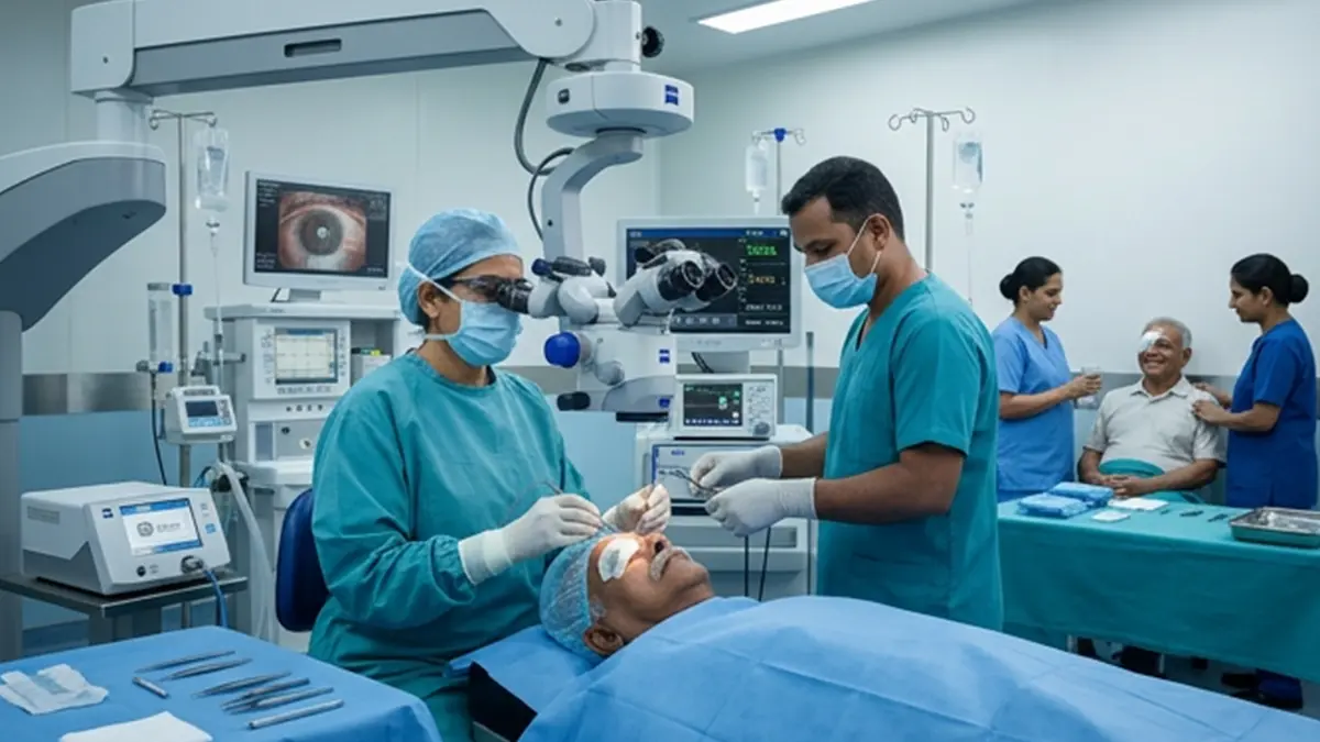 Eye specialist explaining minimally invasive glaucoma surgery, including MIGS types, eligibility, benefits, risks, and recovery to a patient.