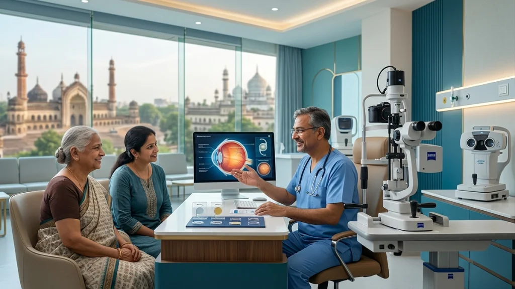Cataract specialist discussing surgery, lens options, treatment cost, eligibility, and recovery with a patient in Lucknow.