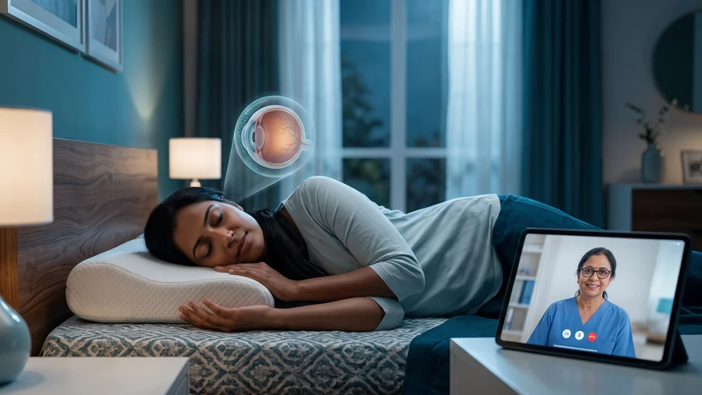 Person sleeping comfortably in a healthy position while following nighttime habits that support eye comfort and overall eye health.