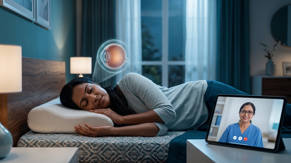 Person sleeping comfortably in a healthy position while following nighttime habits that support eye comfort and overall eye health.