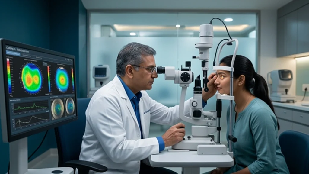 Eye specialist examining a patient after LASIK surgery to assess possible complications, warning signs, and treatment options.