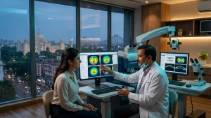 Cataract specialist discussing surgery, lens options, treatment cost, eligibility, and recovery with a patient in Kolkata.