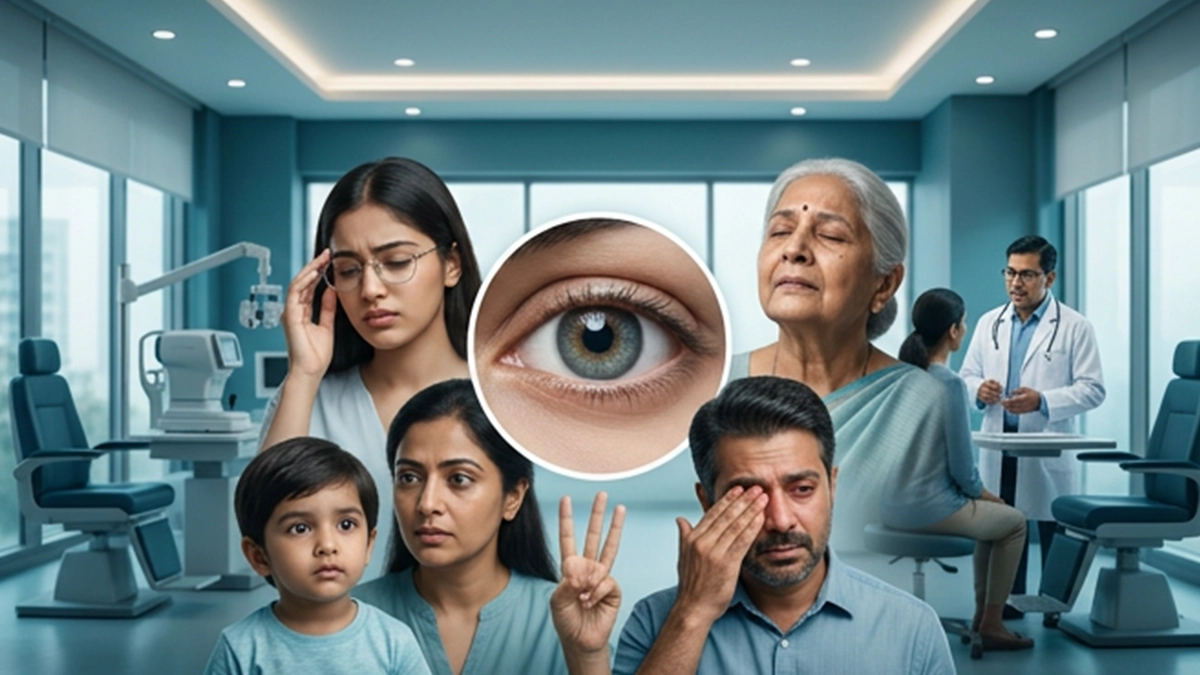 Eye specialist examining a patient while highlighting warning signs of vision problems for World Sight Day 2026 eye health awareness.